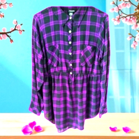 Torrid Emma- Black  Plaid Challis Baby Doll Tunic 10-12 M/L - Picture 1 of 14
